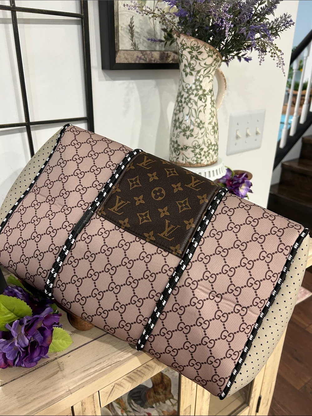 Unbranded.. Inspired Brown Monogram Drawstring Shoulder Bag - Picture 4 of 5